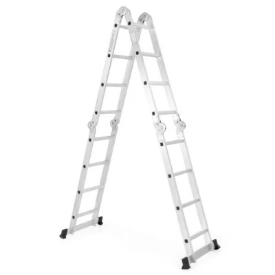 Costway 15 Feet Folding Aluminum Ladder With Safe Locking Hinge In White