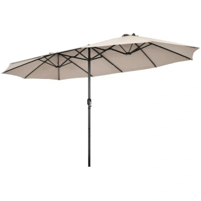 Costway 15 Feet Patio Double-sided Umbrella With Hand-crank System-beige