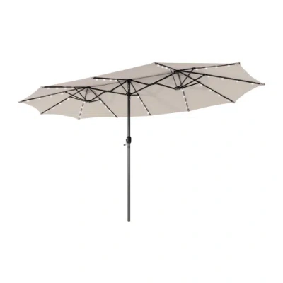 Costway 15 Feet Twin Patio Umbrella With 48 Solar Led Lights-beige In Brown
