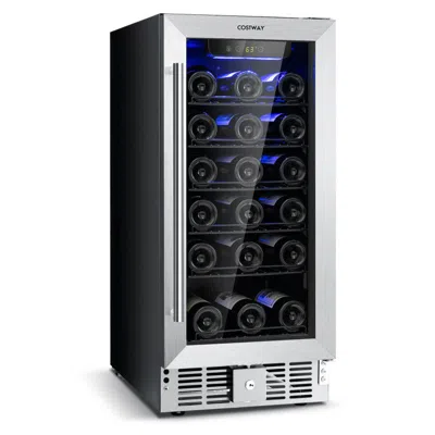 Costway 15 Inch 30-bottle Wine Cooler With Temperature Memory In Black