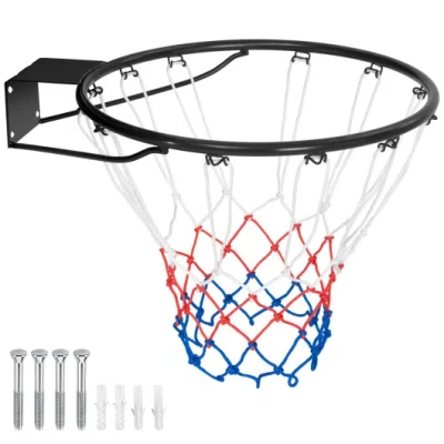 Costway 15 Inch Basketball Rim Goal Replacement With All Weather Net And Mounting Hardware-black In Multi
