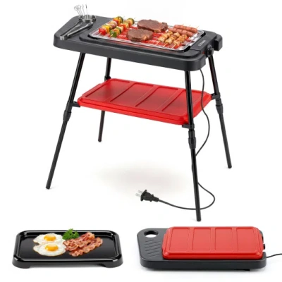 Costway 1500w 2-in-1 Electric Grill With Detachable Stand And Dual Plates For Balcony-red In Multi