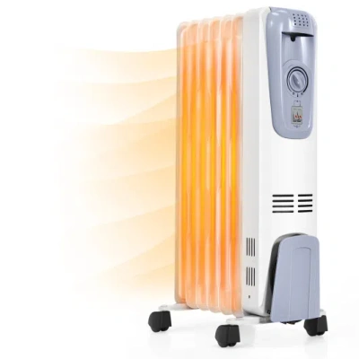 Costway 1500w Oil Filled Radiator With Thermostat And 4 Bottom Wheels In Gray