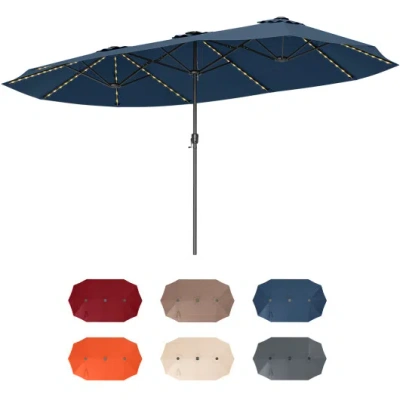 Costway 15.5 Ft Extra-large Patio Umbrella With Led Solar Lights And Crank Handle-navy In Blue