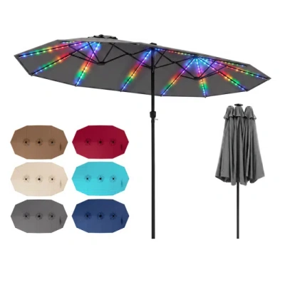 Costway 15.5ft Extra-large Patio Umbrella 12 Reinforced Metal Ribs-gray In Multi