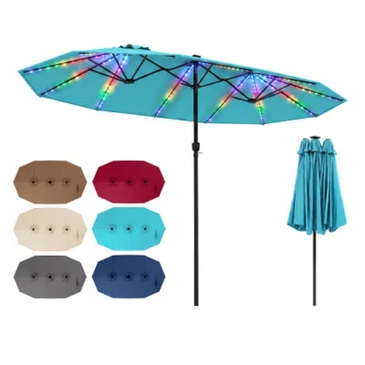 Costway 15.5ft Extra-large Patio Umbrella 12 Reinforced Metal Ribs-turquoise In Blue