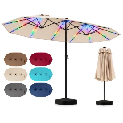 Costway 15.5ft Extra-large Patio Umbrella With Base 12 Reinforced Ribs-beige In Multi