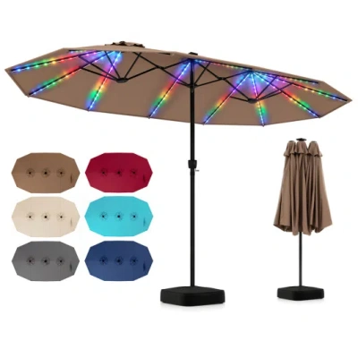 Costway 15.5ft Extra-large Patio Umbrella With Base 12 Reinforced Ribs-brown In Multi