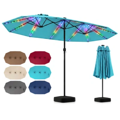 Costway 15.5ft Extra-large Patio Umbrella With Base 12 Reinforced Ribs-turquoise In Blue