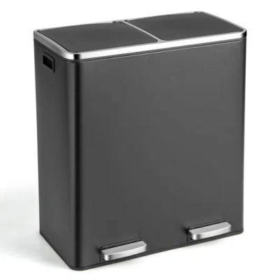 Costway 16 Gallon Dual Step Trash Can-black In Multi