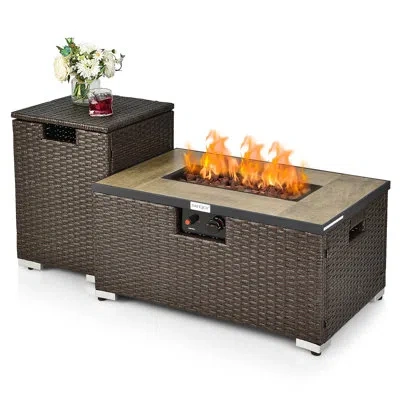 Costway 16" H X 32" W Propane Outdoor Fire Pit Table In Beige,brown