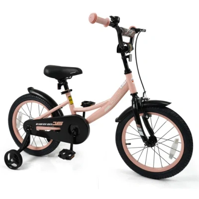 Costway 16 Inch Kids Bike Adjustable With Removable Training Wheels Pink For 3-8 Years Old In Multi