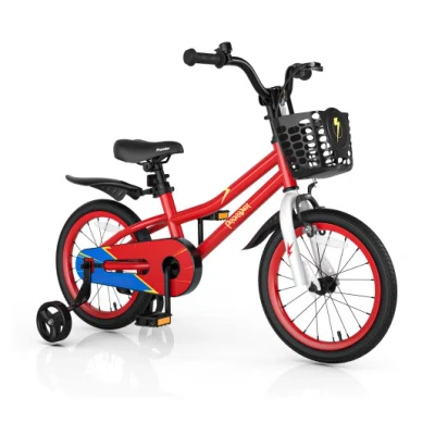 Costway 16 Inch Kids Bike With Removable Training Wheels-red In Multi
