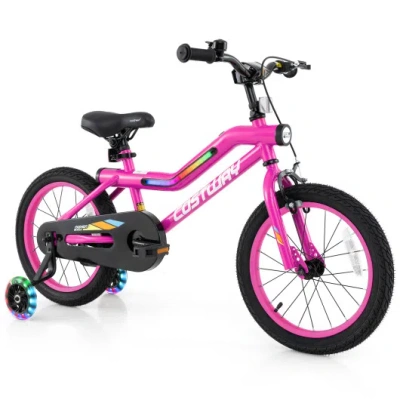 Costway 16 Inch Led Lighted Kids Bike With Training Wheels And Headlight For Ages 4-7 Years-16 Inches In Black