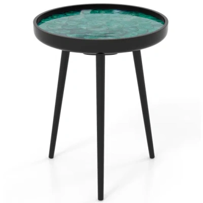 Costway 16 Inch Mid-century Modern Coffee End Table With Sea Shell Decoration-green In Blue