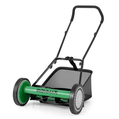 Costway 16 Inch Push Lawn Mower With 5 Steel Blades And Grass Catcher Bag-green In Black