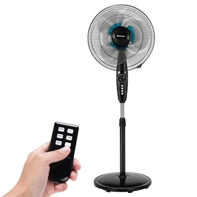 Costway 16'' Oscillating Pedestal/standing Fan In Black