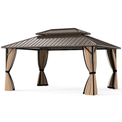 Costway 16 X 12 Ft Hardtop Gazebo Outdoor Pergola For Patio Garden Deck Lawn Backyard Party Tent-coffee In Brown