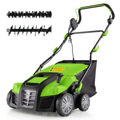 Costway 16-inch Electric Lawn Dethatcher And Scarifier With Collection Bag-green
