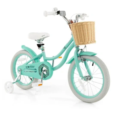 Costway 16-inch Kids Bike With Training Wheels And Adjustable Handlebar Seat-green In Multi