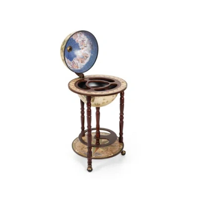 Costway 17 Inch Italian Style Design Wooden Globe Liquor Bottle Wine Rack With Wheels In Gold