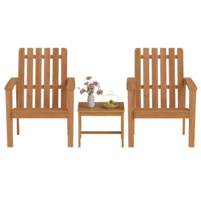 Costway 17" Square Patio Acacia Wood Side Table With Slatted Tabletop-set Of 2 In Brown