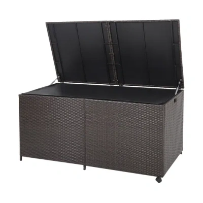 Costway 175 Gallon Outdoor Storage Box With Universal Wheels And Zippered Liner In Black