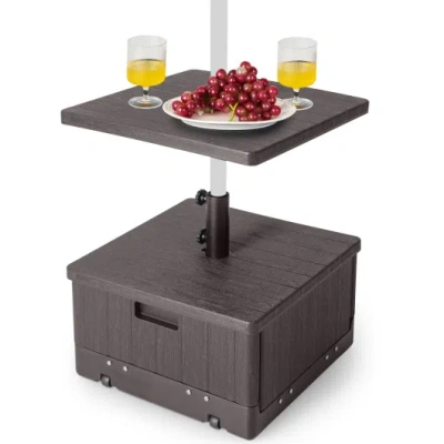 Costway 175 Lbs Outdoor Fillable Umbrella Base With Table Tray-brown In Gray