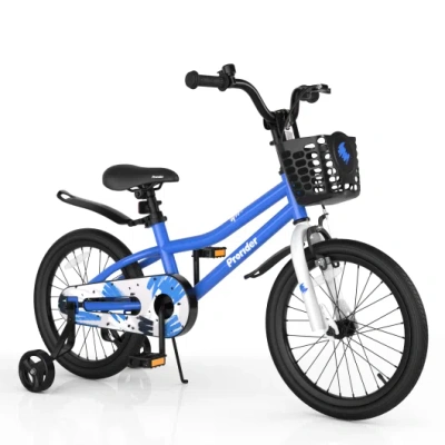 Costway 18 Feet Kids Bike With Removable Training Wheels-blue In Black