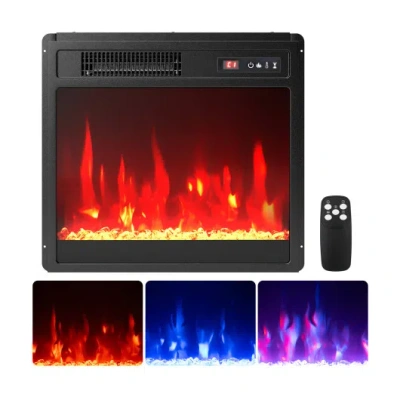 Costway 18 Inch Electric Fireplace Insert Fireplace Heater With Overheat Protection In Black