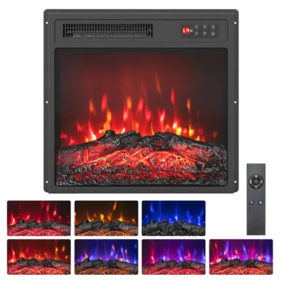 Costway 18 Inch Electric Fireplace Insert With Remote Control And 7 Realistic Flame Colors In Multi