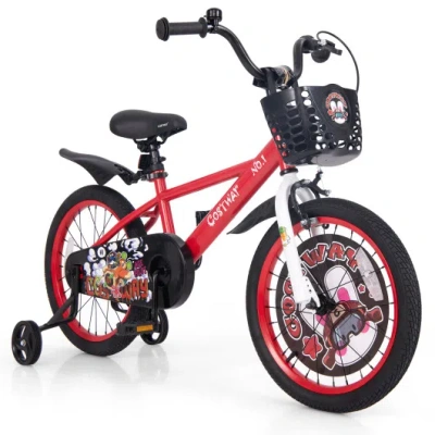 Costway 18 Inch Kids Bike Adjustable With Storage Basket And Double Brake For 4-8 Years Old-18 Inches In Black