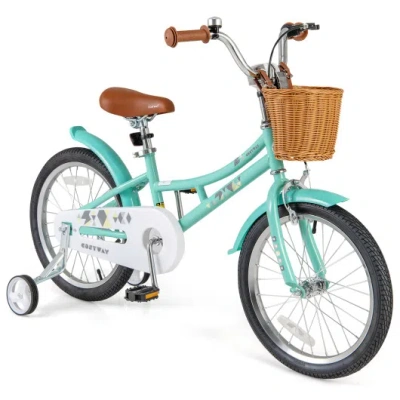 Costway 18 Inch Kids Bike Bicycle With Training Wheels And 2 Brake System Ages 4-8 Years Old-18 Inches In Green