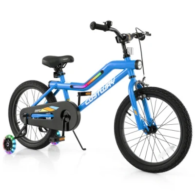 Costway 18 Inch Kids Bike Led Lighted Adjustable With Training Wheels For 4-8 Years Old Kids-18 Inches In Black