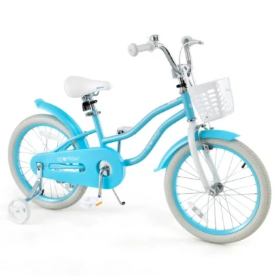 Costway 18 Inch Kids Bike With Helmet Protective Set Blue In Multi