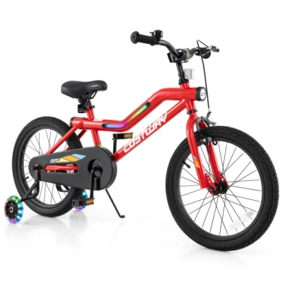 Costway 18 Inch Kids Bike With Led Lights Adjustable Carbon Steel Bicycle For 4-8 Years Old-18 Inches In Multi