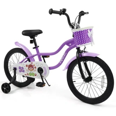 Costway 18 Inch Kids Bike With Training Wheels For Aged 3-8 Years Old - Magic Purple In Multi
