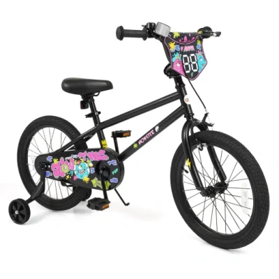 Costway 18 Inch Kids Bike With Training Wheels For Ages 4-8 Years Old Black- Street Art Time