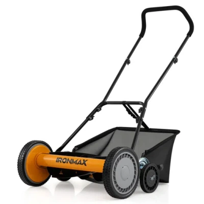 Costway 18 Inch Push Reel Lawn Mower 4-position Adjustable With Removable Grass Catcher-orange In Black