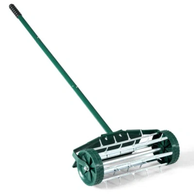 Costway 18 Inch Rolling Lawn Aerator With Splash-proof Fender For Garden In Green