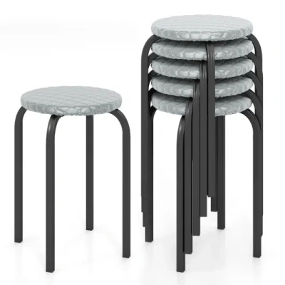 Costway 18 Inch Round Stackable Stools With Removable Washable Covers-set Of 6 In Black