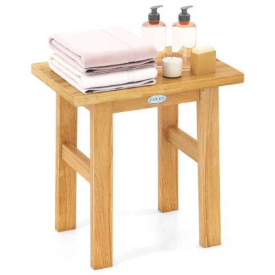 Costway 18 Inch Teak Shower Bench Spa Bath Stool For Shaving Legs In Brown