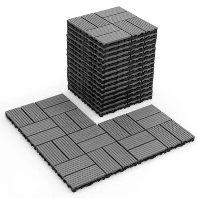 Costway 18 Pcs Interlocking Deck Tiles 12" X 12" Waterproof All Weather Flooring Covering In Gray Wood