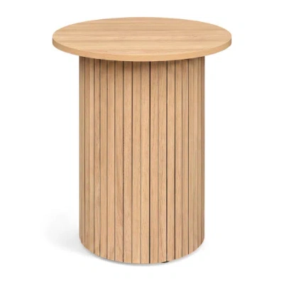 Costway 18" Round Fluted Side Table With Pedestal Drum Design And Non-slip Foot Pads For Small Spaces-natrua In Brown