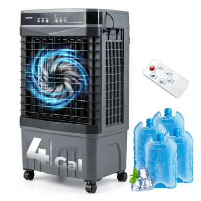 Costway 1800 Cfm Evaporative Air Cooler With 4 Gal Water Tank-black In Multi