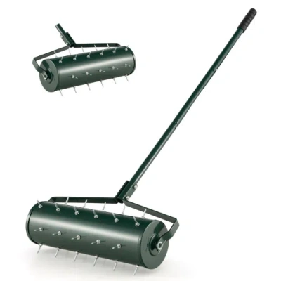 Costway 18/21 Inch Manual Lawn Aerator With Detachable Handle Filled With Sand Or Stone-21 Inches In Green