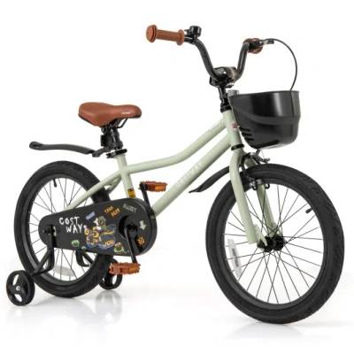 Costway 18-inch Kids Bike Adjustable With Training Wheels For 4-8 Years Old In Multi