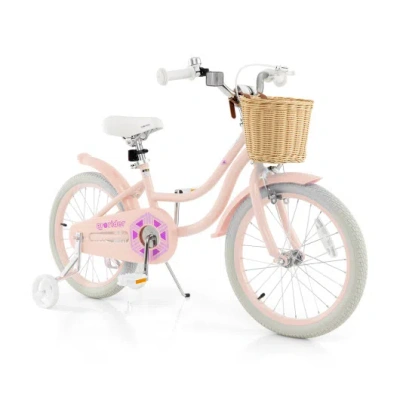Costway 18-inch Kids Bike With Training Wheels And Adjustable Handlebar Seat-pink In Multi