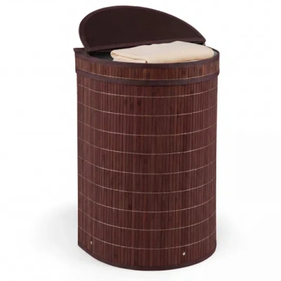 Costway 19 Gal Capacity Bamboo Laundry Hamper With Zippered Lid-brown