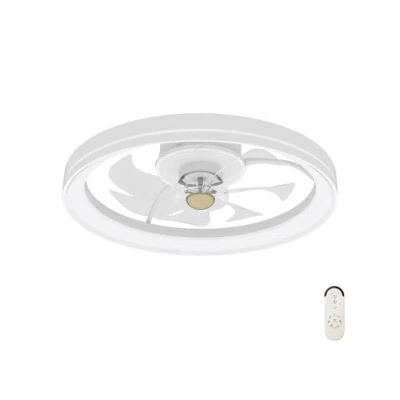 Costway 19 Inch Ceiling Fan Low Profile Flush Mount Fan With 3000-6500k Dimmable Led-white In Multi